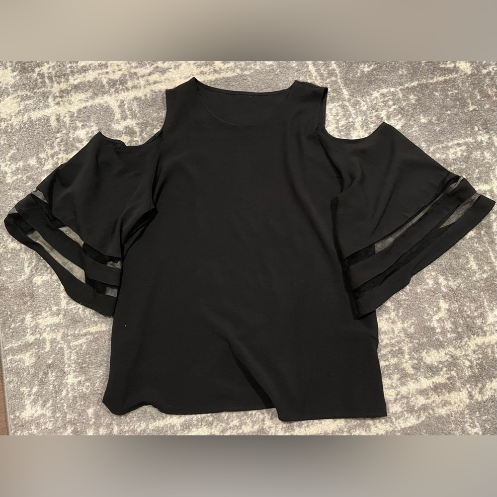 Cold Shoulder Mesh Sleeve Blouse